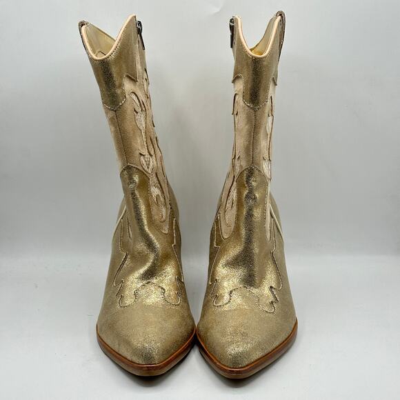 ANTHROPOLOGIE x DOLCE VITA Lunar Cowboy Boot Gold Metallic Snakeskin Sz 9 - Picture 4 of 8